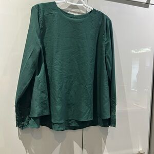 Emerald Green Lace Trim Blouse